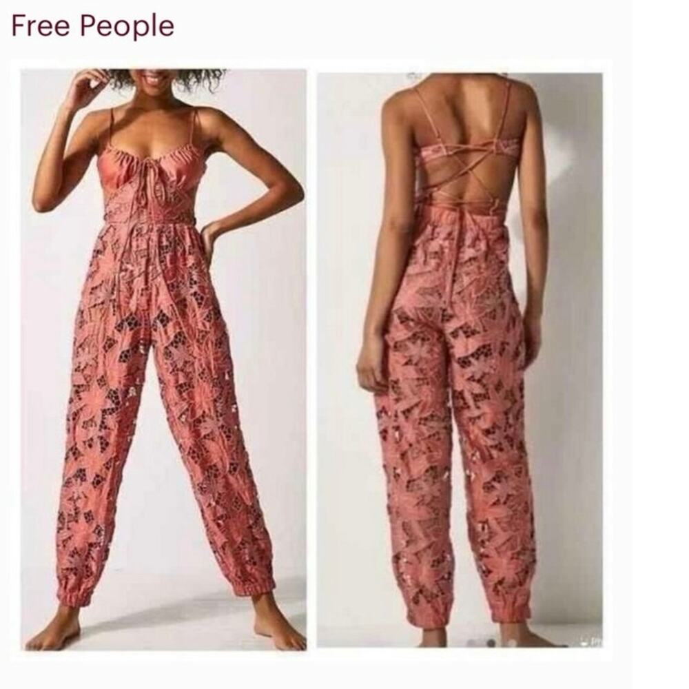 Free People Meet Me in Bali Jumpsuit in Coral Crimson S